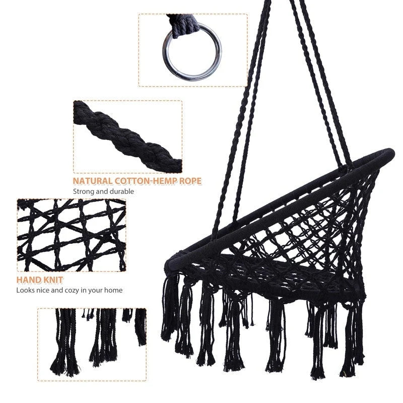 Max 330 Lbs Hanging Cotton Rope Hammock Swing Chair Indoor Outdoor