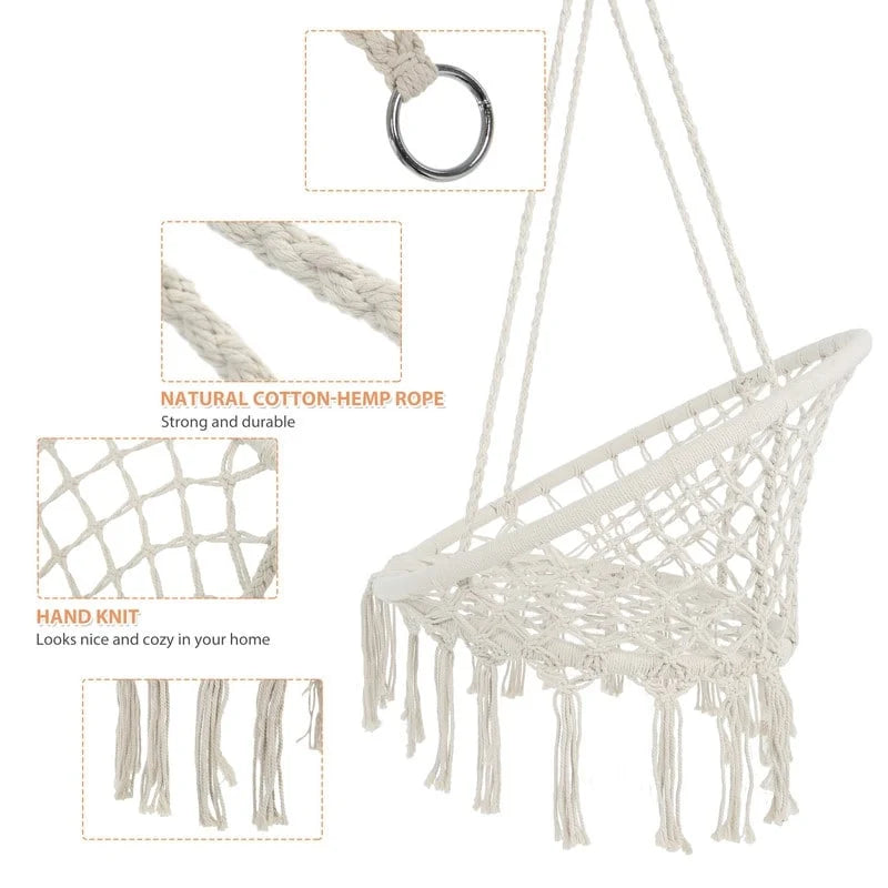 Max 330 Lbs Hanging Cotton Rope Hammock Swing Chair Indoor Outdoor