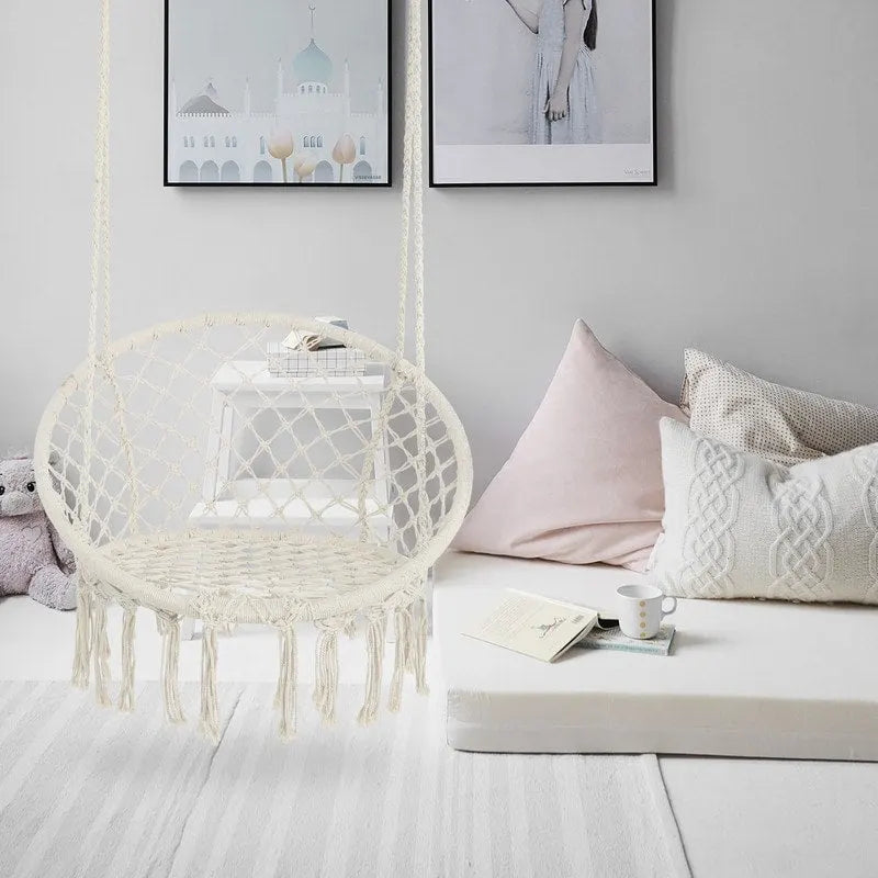 Max 330 Lbs Hanging Cotton Rope Hammock Swing Chair Indoor Outdoor