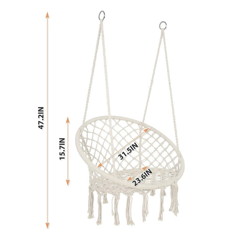Max 330 Lbs Hanging Cotton Rope Hammock Swing Chair Indoor Outdoor