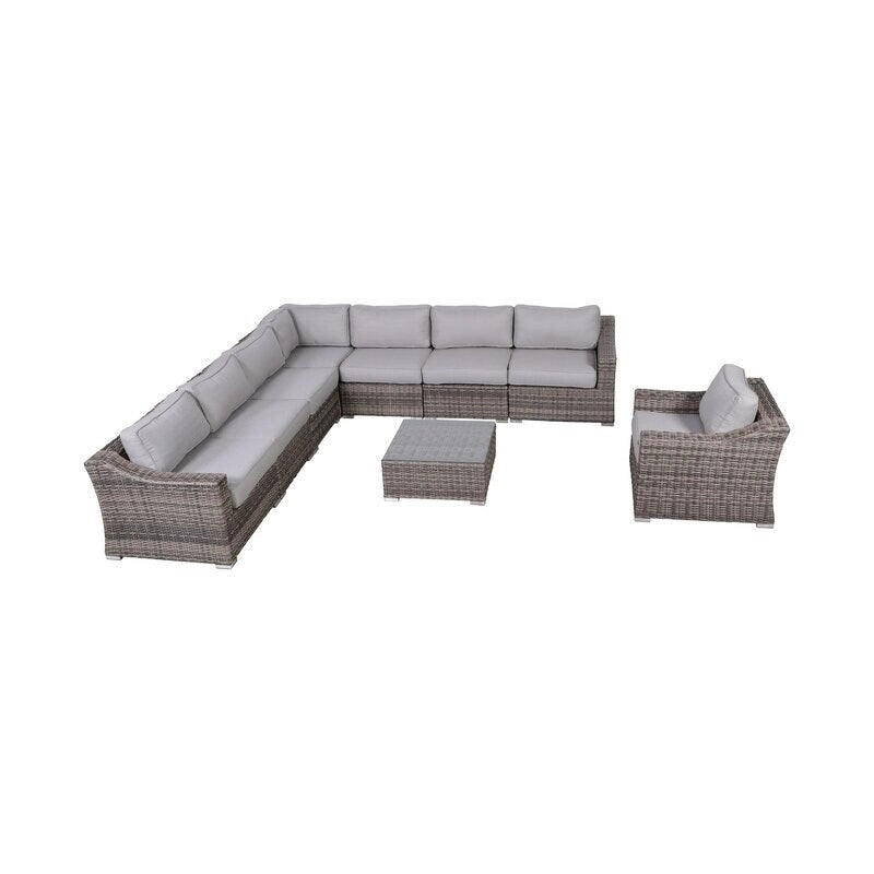 LSI 9 Piece Rattan Sectional Seating Group with Cushions