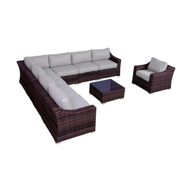 LSI 9 Piece Rattan Sectional Seating Group with Cushions