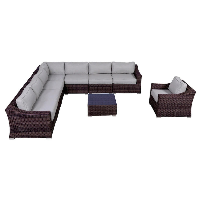 LSI 9 Piece Rattan Sectional Seating Group with Cushions