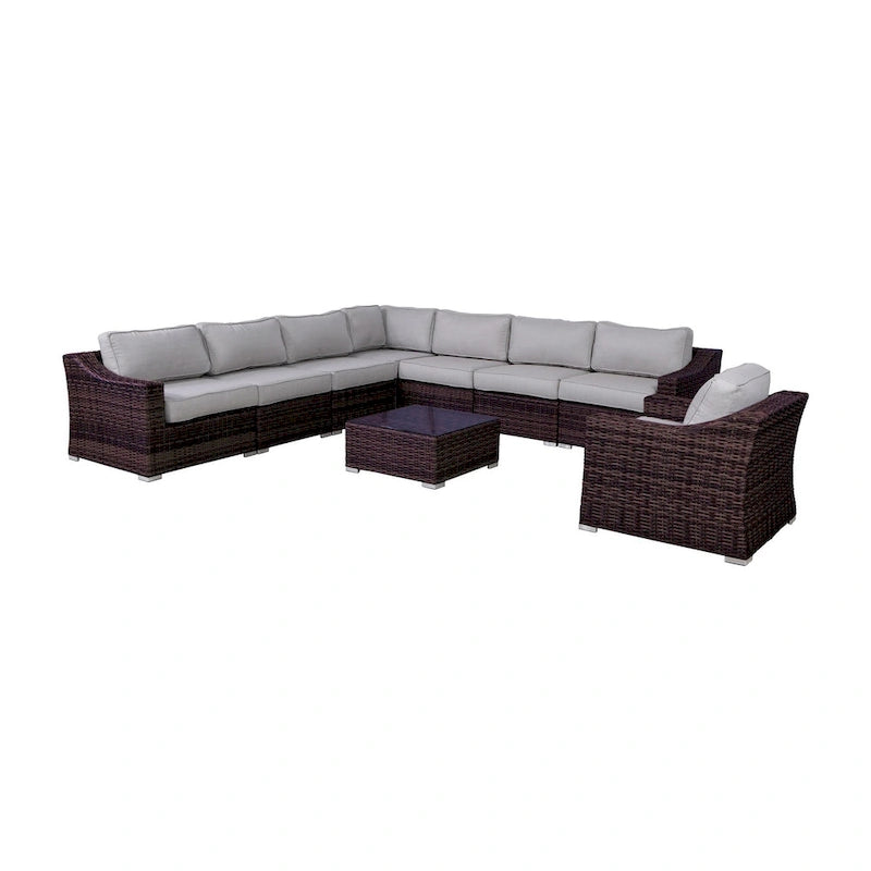 LSI 9 Piece Rattan Sectional Seating Group with Cushions