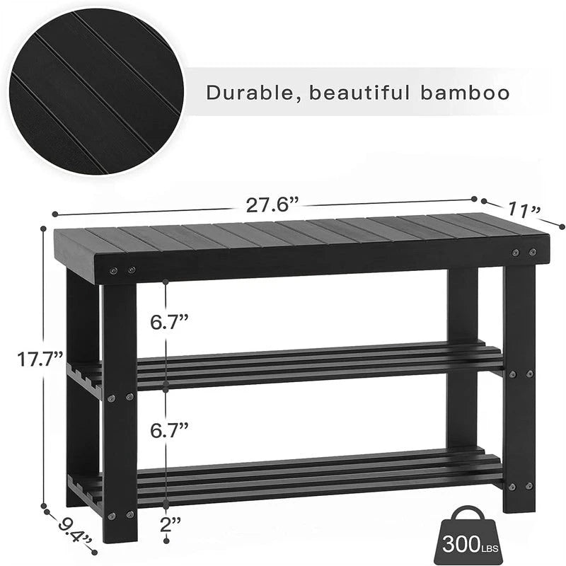 3-Tier Shoe Rack Bench - 11 D x 27.6 W x 17.7 H