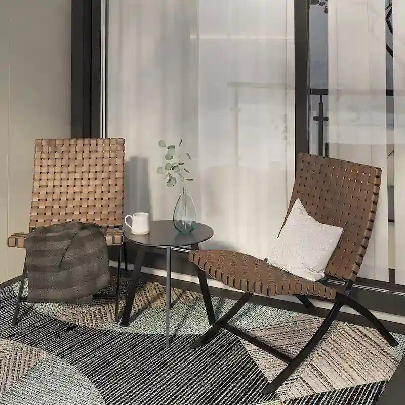 3 Piece Rattan Patio Set Furniture Foldable Wicker Lounger Chairs and Coffee Table Set For Outdoor Backyard Lawn Balcony