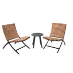 3 Piece Rattan Patio Set Furniture Foldable Wicker Lounger Chairs and Coffee Table Set For Outdoor Backyard Lawn Balcony