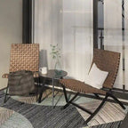 3 Piece Rattan Patio Set Furniture Foldable Wicker Lounger Chairs and Coffee Table Set For Outdoor Backyard Lawn Balcony