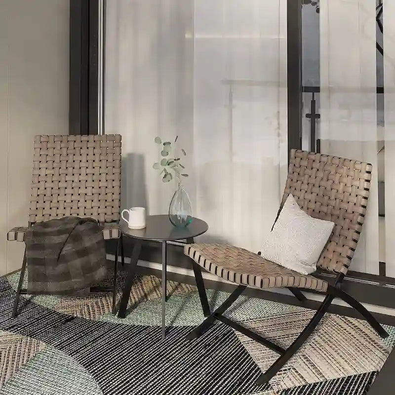 3 Piece Rattan Patio Set Furniture Foldable Wicker Lounger Chairs and Coffee Table Set For Outdoor Backyard Lawn Balcony