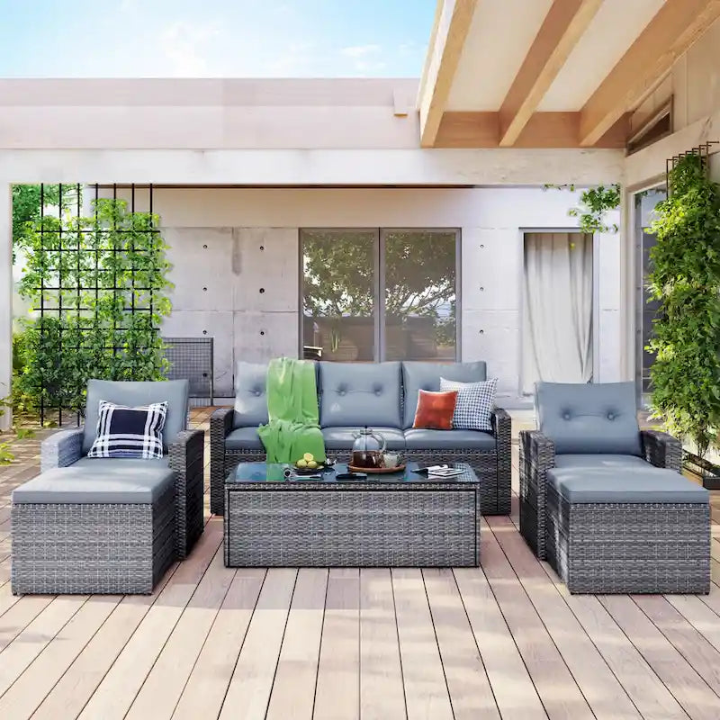 6 piece All-Weather Wicker rattan Patio Outdoor Sectional Set