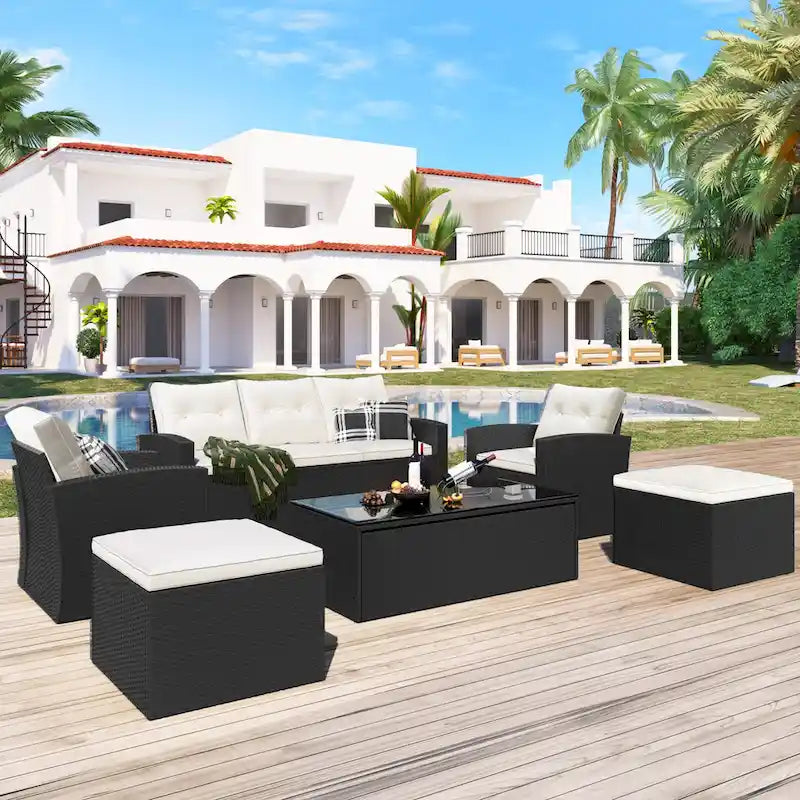 6 piece All-Weather Wicker rattan Patio Outdoor Sectional Set