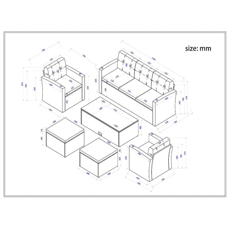 6 piece All-Weather Wicker rattan Patio Outdoor Sectional Set