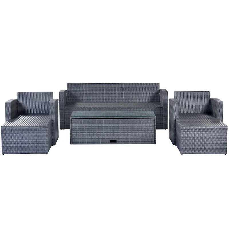 6 piece All-Weather Wicker rattan Patio Outdoor Sectional Set