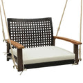 Outdoor Single Swing Chair Bench Rattan Porch Swing w/ Cushion