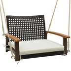 Outdoor Single Swing Chair Bench Rattan Porch Swing w/ Cushion