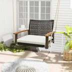 Outdoor Single Swing Chair Bench Rattan Porch Swing w/ Cushion