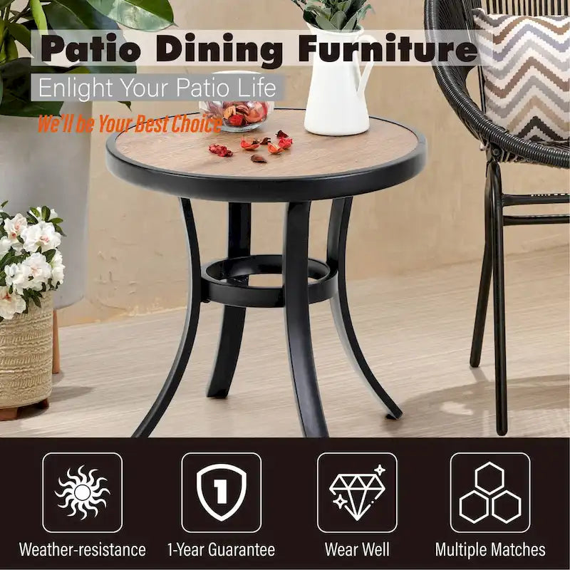 3-Piece Patio Bistro Set Dining Set Outdoor Chair Set, Round Side Table with Wood-Like Top