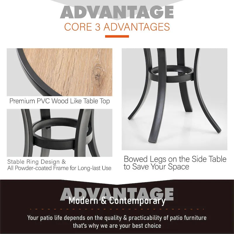 3-Piece Patio Bistro Set Dining Set Outdoor Chair Set, Round Side Table with Wood-Like Top