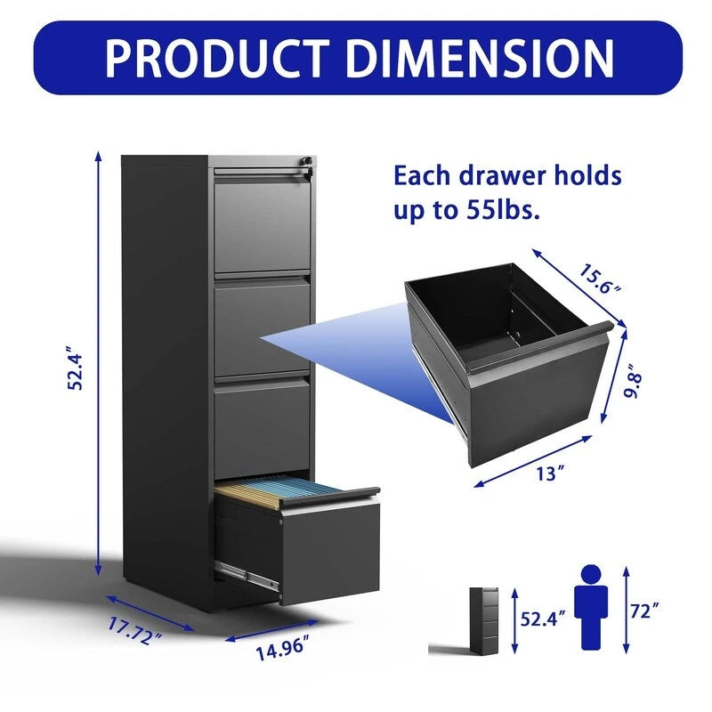 4 Drawer Metal Vertical Filing Cabinet with Lock,A4 Legal/Letter Size