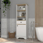 Alaskan Linen Cabinet with Drawer, 3 Open Shelves & Single Door - Light Oak White/Gray - 17.3"W x 18.8"D x 55.7"H