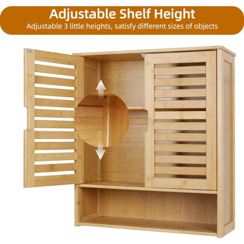 Bathroom Wall Cabinet Storage Organizer with Adjustable Shelf Double Door