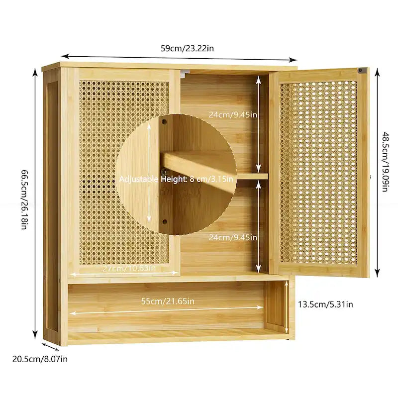 Bathroom Wall Cabinet Storage Organizer with Adjustable Shelf Double Door