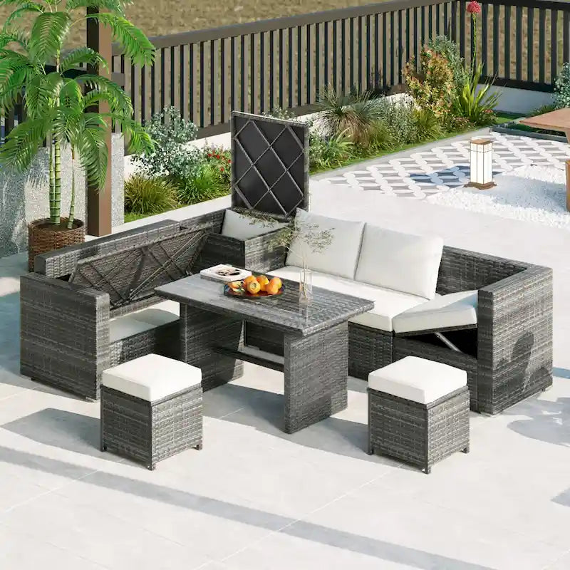 TOPMAX 6-Piece Wicker Sectional Furniture Set with Adjustable Seat, Storage Box