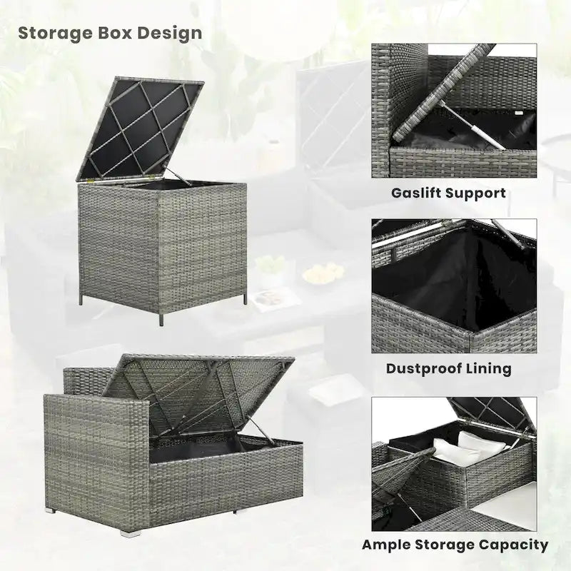 TOPMAX 6-Piece Wicker Sectional Furniture Set with Adjustable Seat, Storage Box