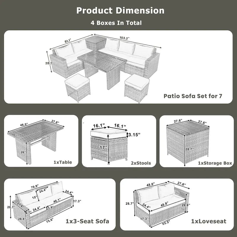 TOPMAX 6-Piece Wicker Sectional Furniture Set with Adjustable Seat, Storage Box