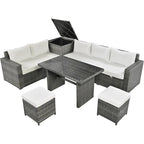 TOPMAX 6-Piece Wicker Sectional Furniture Set with Adjustable Seat, Storage Box
