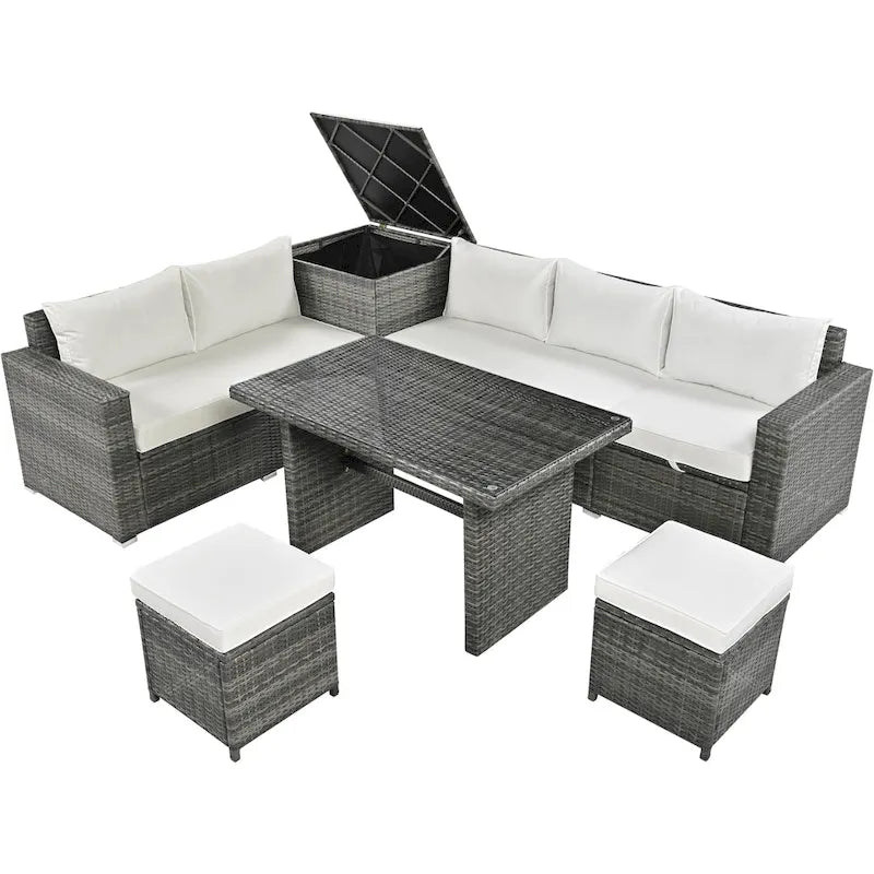 TOPMAX 6-Piece Wicker Sectional Furniture Set with Adjustable Seat, Storage Box