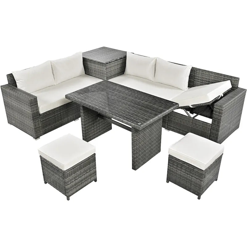 TOPMAX 6-Piece Wicker Sectional Furniture Set with Adjustable Seat, Storage Box