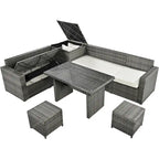TOPMAX 6-Piece Wicker Sectional Furniture Set with Adjustable Seat, Storage Box