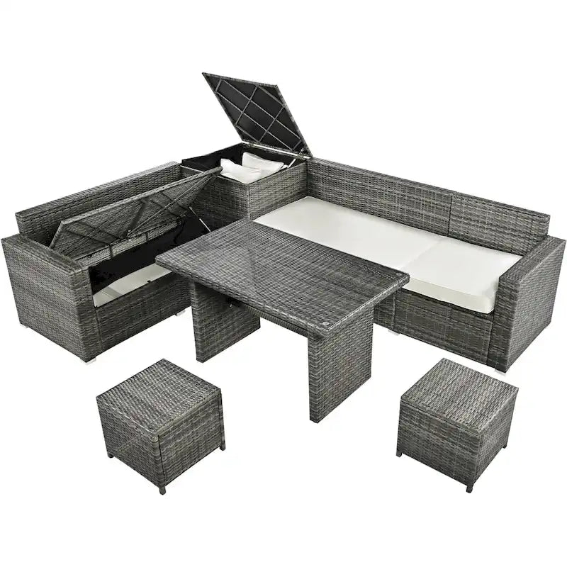 TOPMAX 6-Piece Wicker Sectional Furniture Set with Adjustable Seat, Storage Box