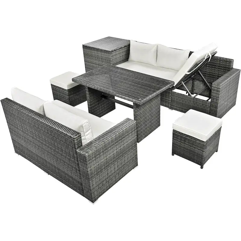 TOPMAX 6-Piece Wicker Sectional Furniture Set with Adjustable Seat, Storage Box