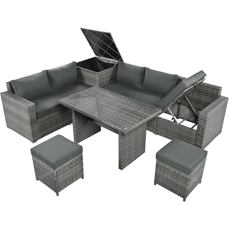 TOPMAX 6-Piece Wicker Sectional Furniture Set with Adjustable Seat, Storage Box