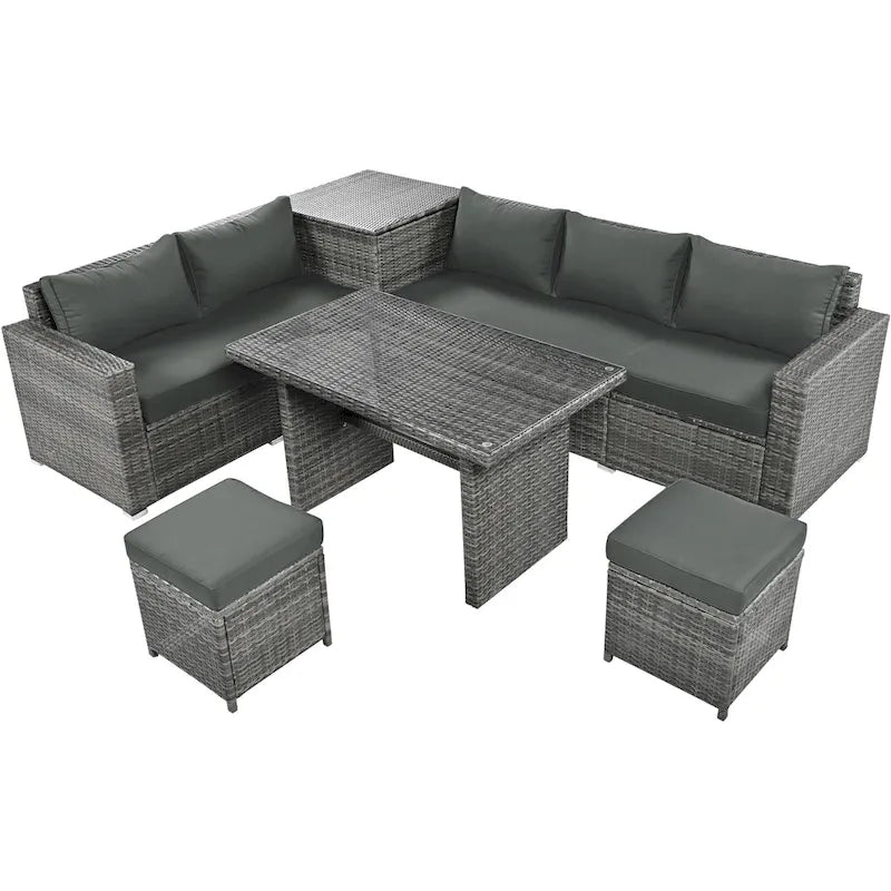 TOPMAX 6-Piece Wicker Sectional Furniture Set with Adjustable Seat, Storage Box