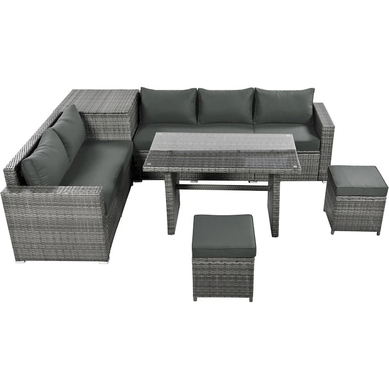 TOPMAX 6-Piece Wicker Sectional Furniture Set with Adjustable Seat, Storage Box