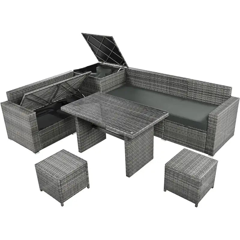 TOPMAX 6-Piece Wicker Sectional Furniture Set with Adjustable Seat, Storage Box