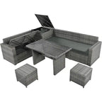 TOPMAX 6-Piece Wicker Sectional Furniture Set with Adjustable Seat, Storage Box