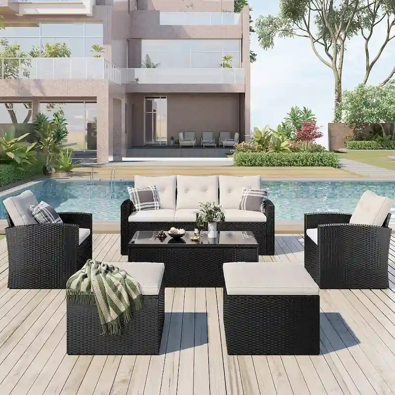 GO 6-piece All-Weather Wicker PE rattan Patio Outdoor Dining Conversation Sectional Set with coffee table