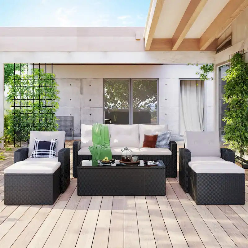 GO 6-piece All-Weather Wicker PE rattan Patio Outdoor Dining Conversation Sectional Set with coffee table