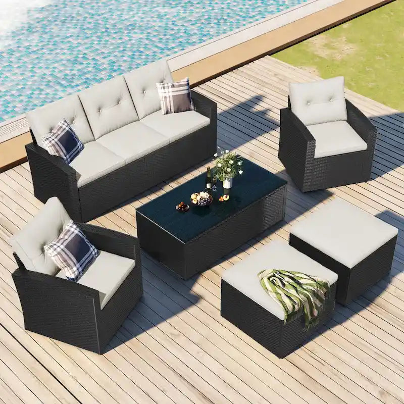 GO 6-piece All-Weather Wicker PE rattan Patio Outdoor Dining Conversation Sectional Set with coffee table