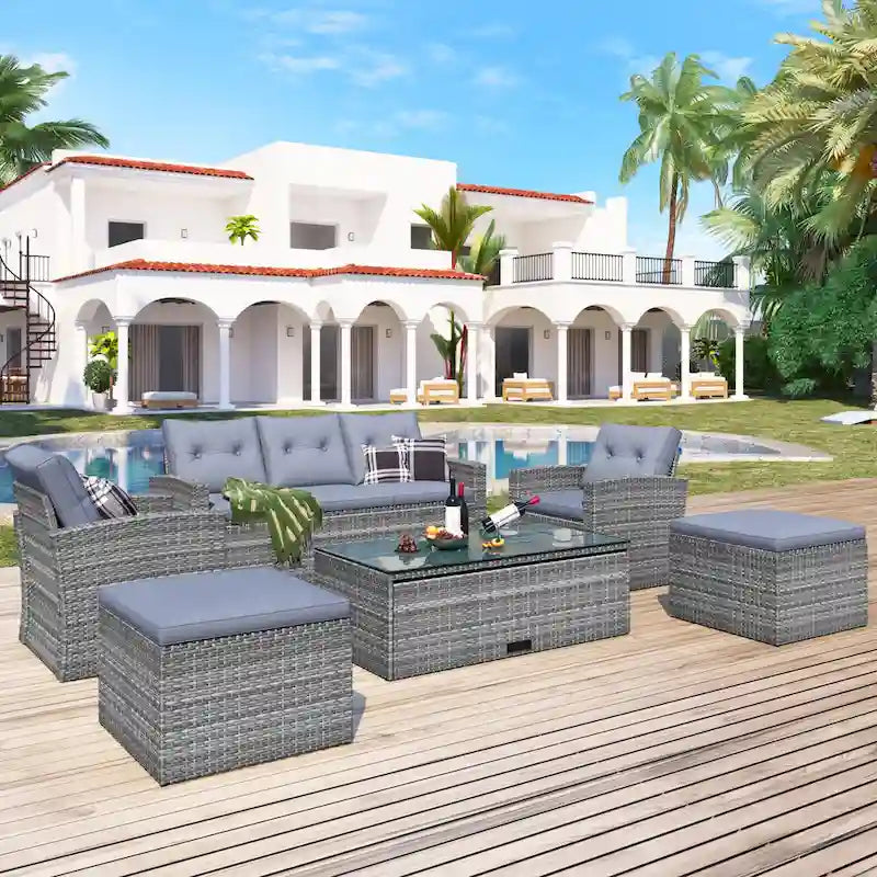 GO 6-piece All-Weather Wicker PE rattan Patio Outdoor Dining Conversation Sectional Set with coffee table