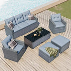 GO 6-piece All-Weather Wicker PE rattan Patio Outdoor Dining Conversation Sectional Set with coffee table
