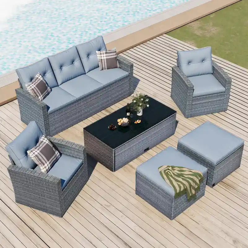 GO 6-piece All-Weather Wicker PE rattan Patio Outdoor Dining Conversation Sectional Set with coffee table