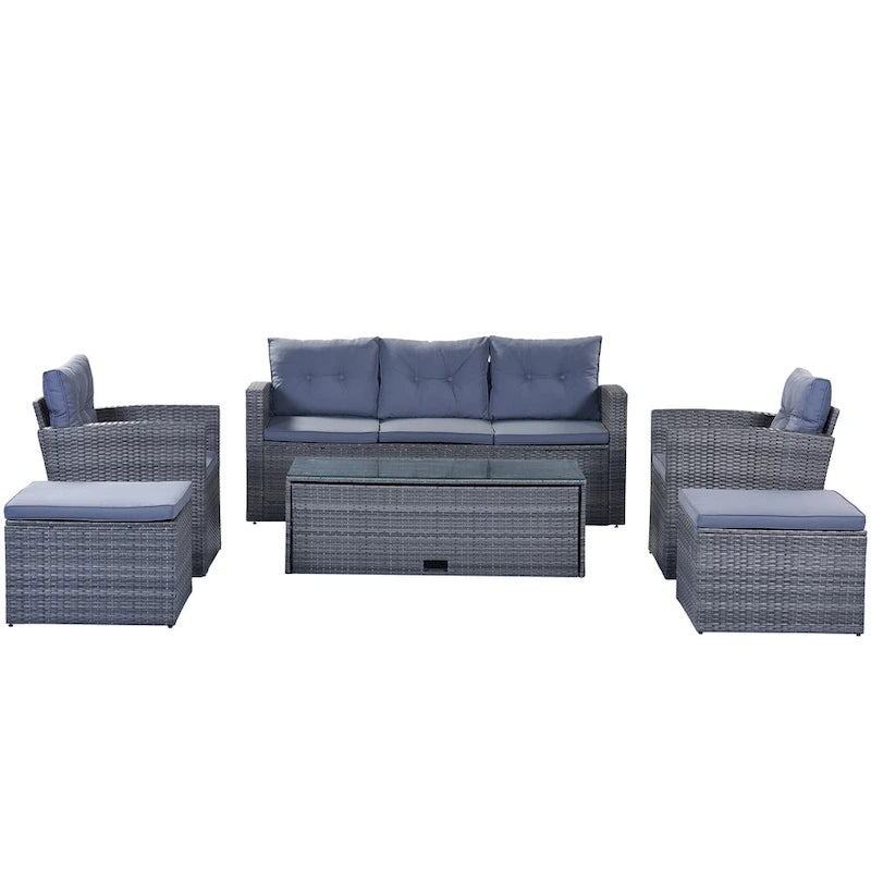 GO 6-piece All-Weather Wicker PE rattan Patio Outdoor Dining Conversation Sectional Set with coffee table