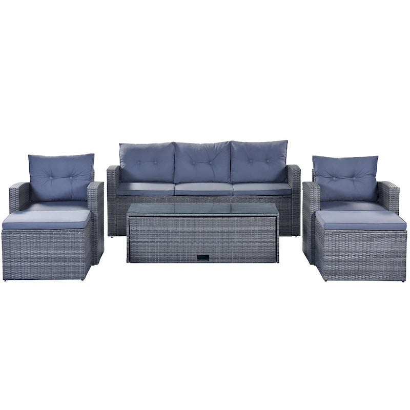 GO 6-piece All-Weather Wicker PE rattan Patio Outdoor Dining Conversation Sectional Set with coffee table