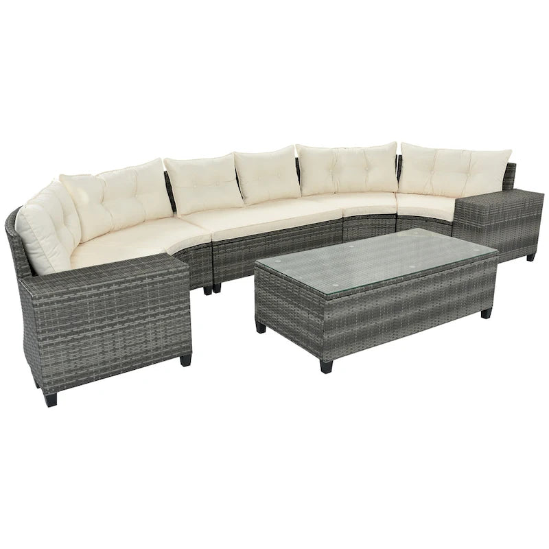 GO 8-pieces Outdoor Wicker Round Sofa Set With Rectangular Coffee Table