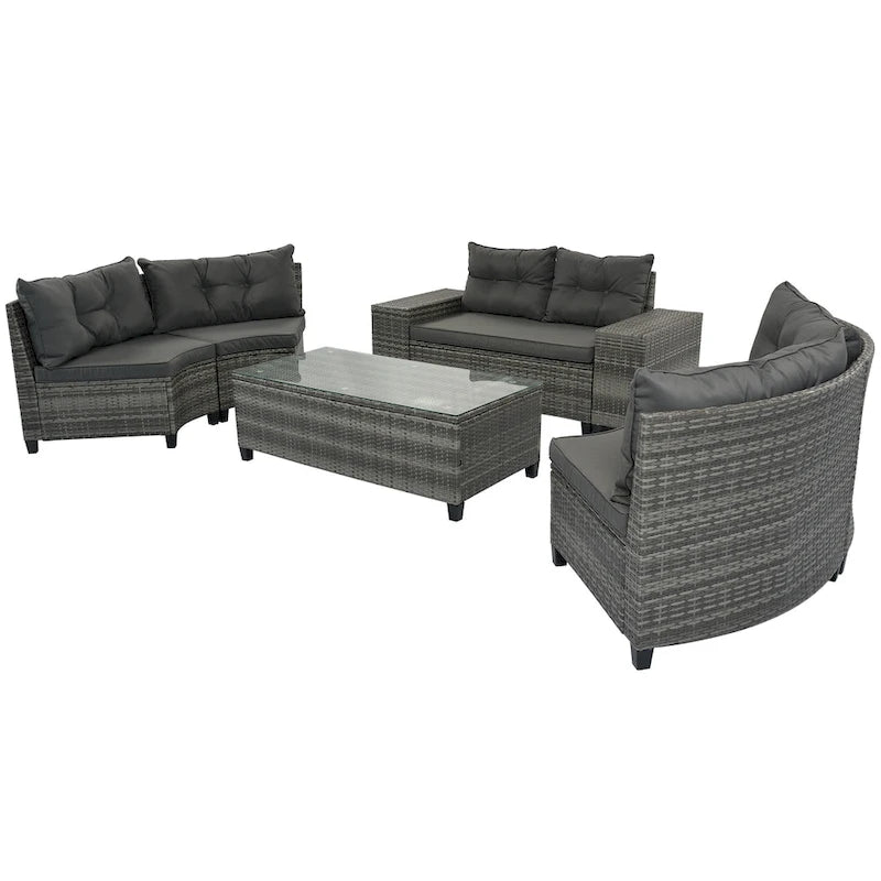 GO 8-pieces Outdoor Wicker Round Sofa Set With Rectangular Coffee Table
